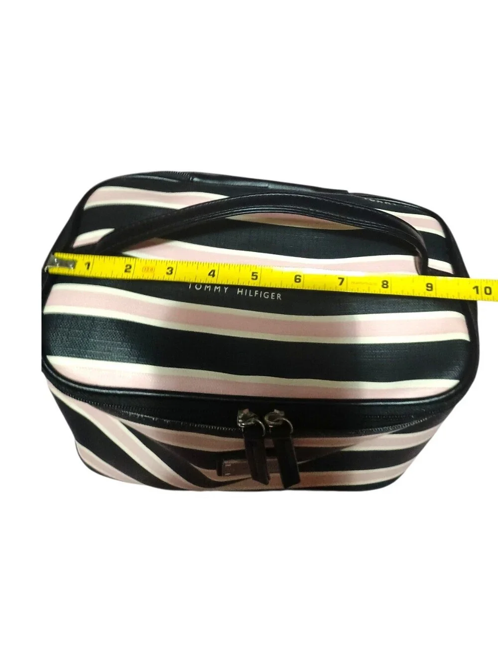 Travel Case Cosmetic/Toiletry Bag Large Black and Pink Striped Storage Tote
